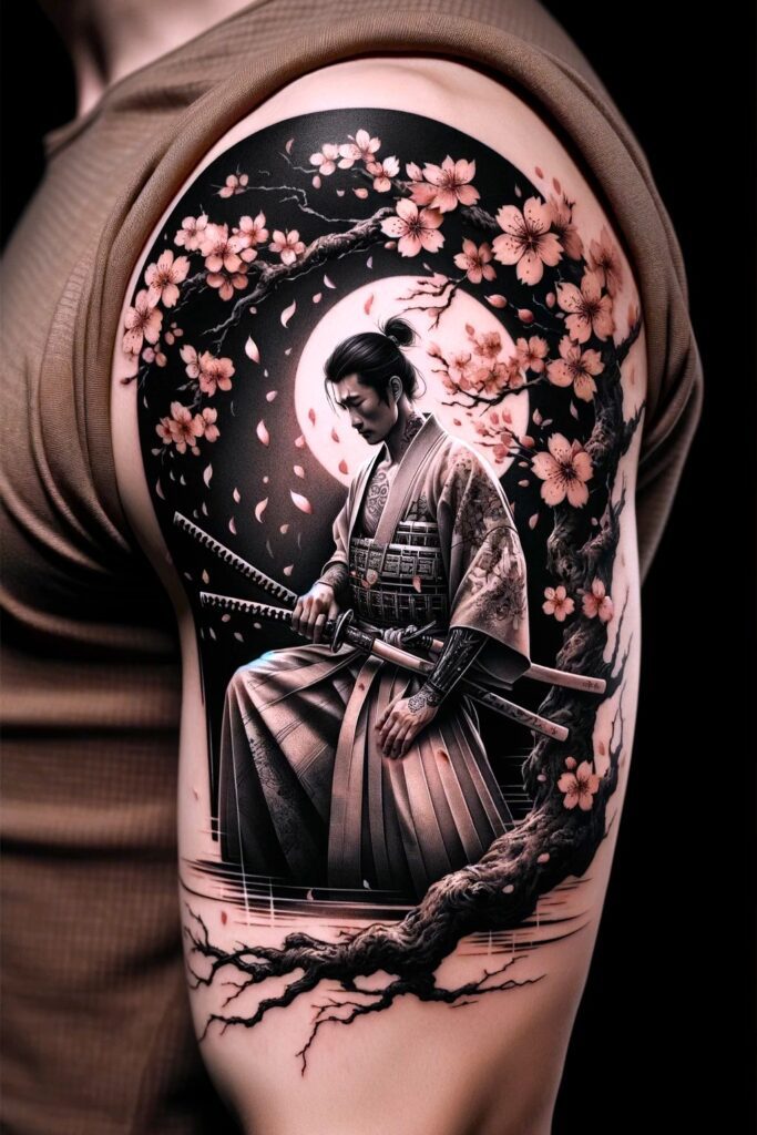 biceps and arm samurai tattoo