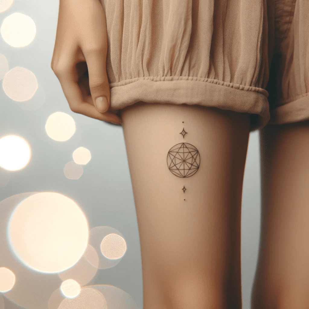 minimalist geometric shape thigh tattoo