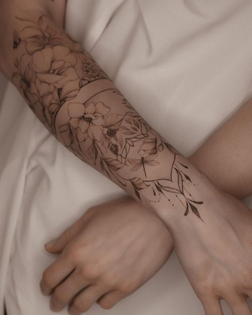 half sleeve floral tattoo
