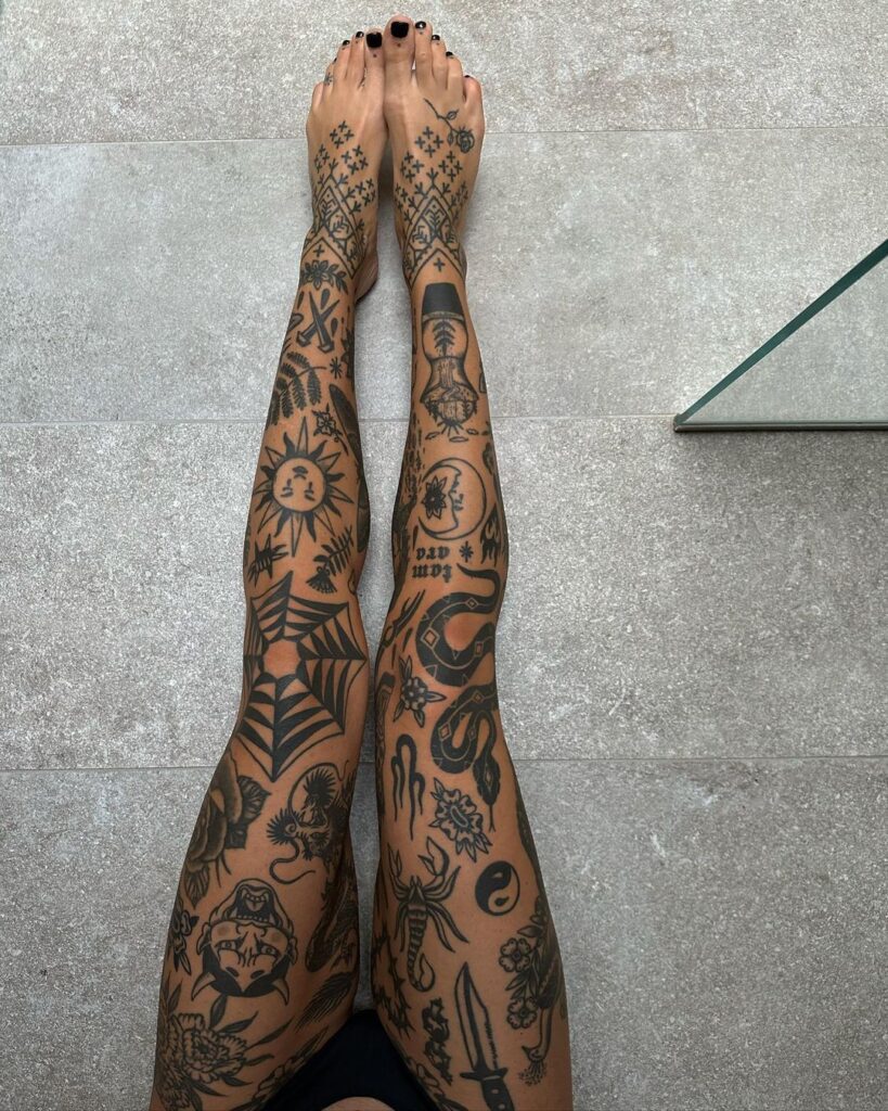 leg patchwork tattoos 