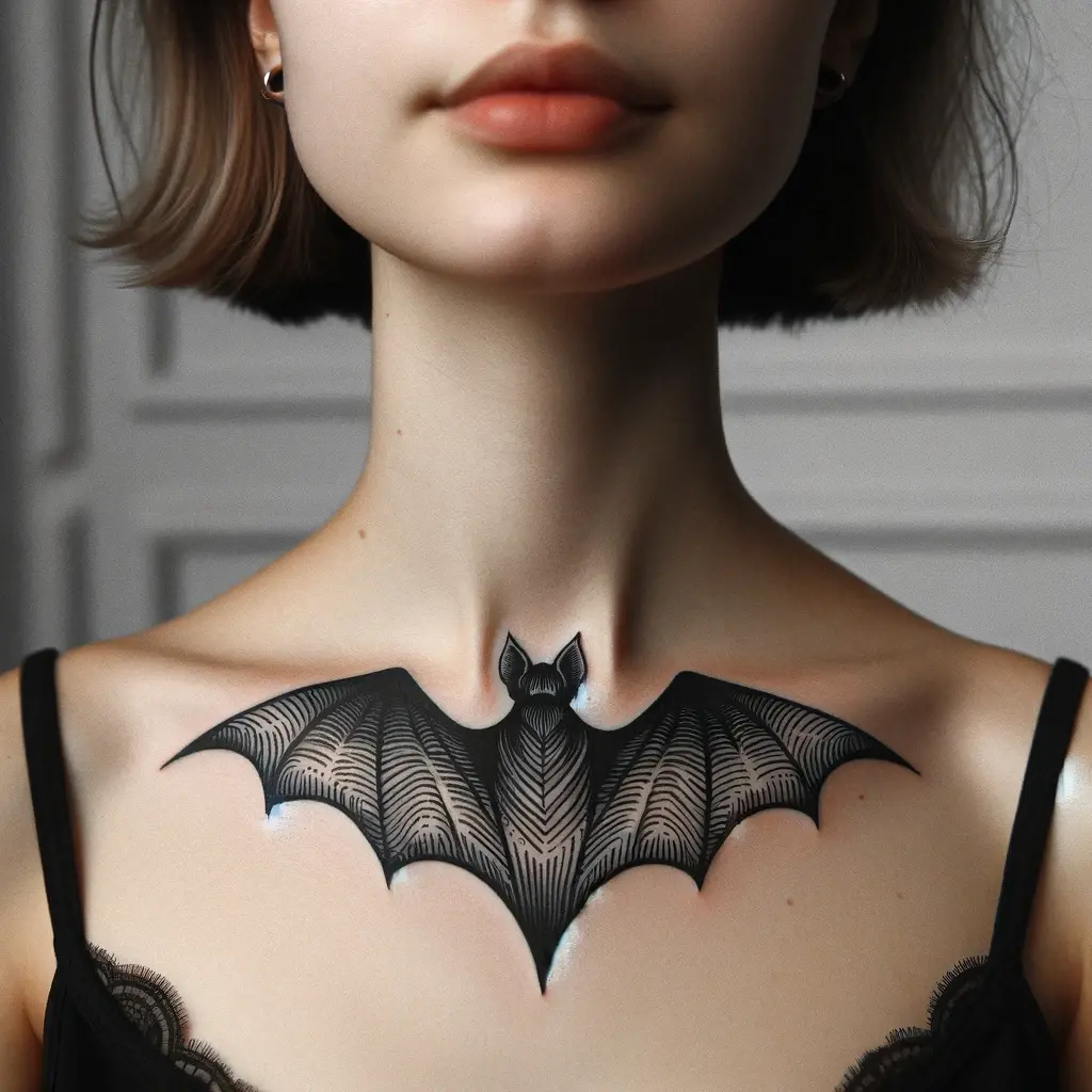 Blackwork bat tattoos for neck