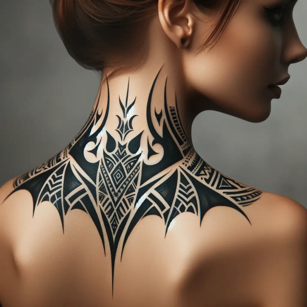 tribal bat tattoo for neck
