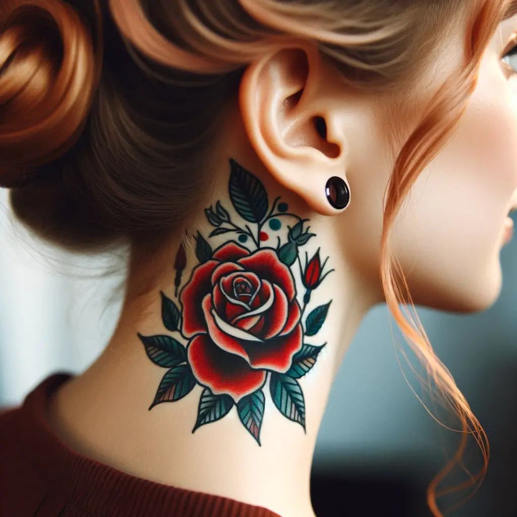 Red rose tattoo for ear