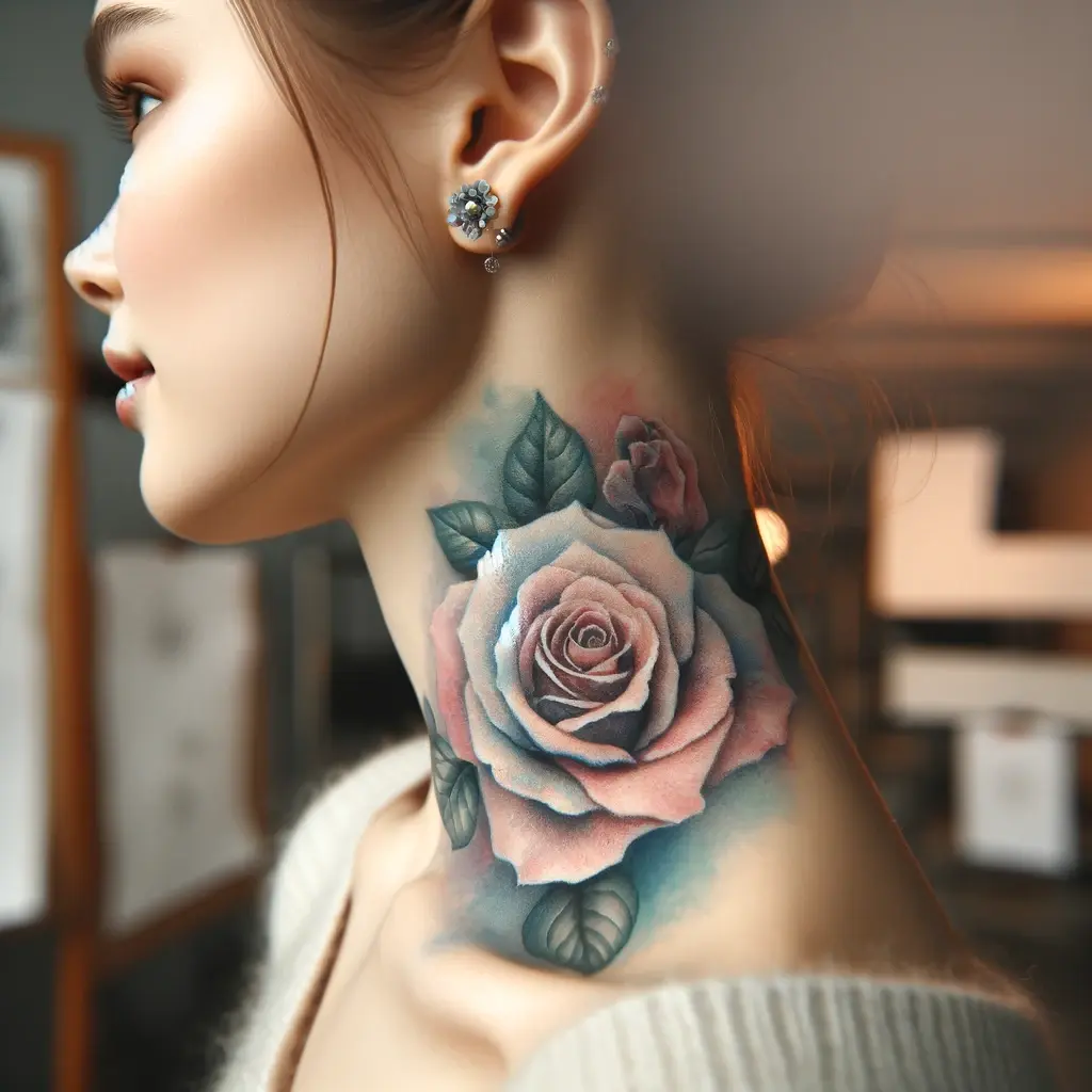 Watercolour rose tattoo for women
